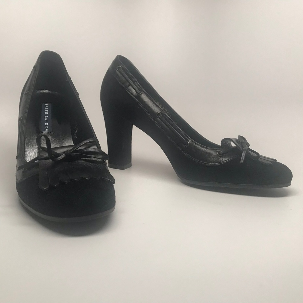 Ralph Lauren Black Label. Black Suede Kiltie Pump